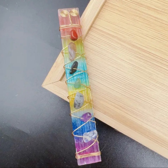 Other - Natural selenite stick adorned with 7 other natural stones - new in package